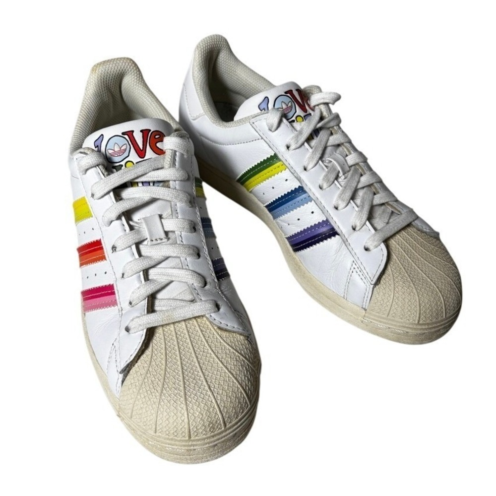Adidas Superstar Womens Size 7.5 Love Unites Pride Rainbow Sneakers White